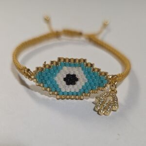 Evil Eye Beaded Bracelet with Hamsa Charm